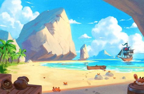 ArtStation - Land of Eem - Scalawag Strand Sea Illustration Art, Environmental Artwork, Sea Illustration, 동화 삽화, Pirate Art, Casual Art, Beach Illustration, Marine Theme, Picture Books Illustration