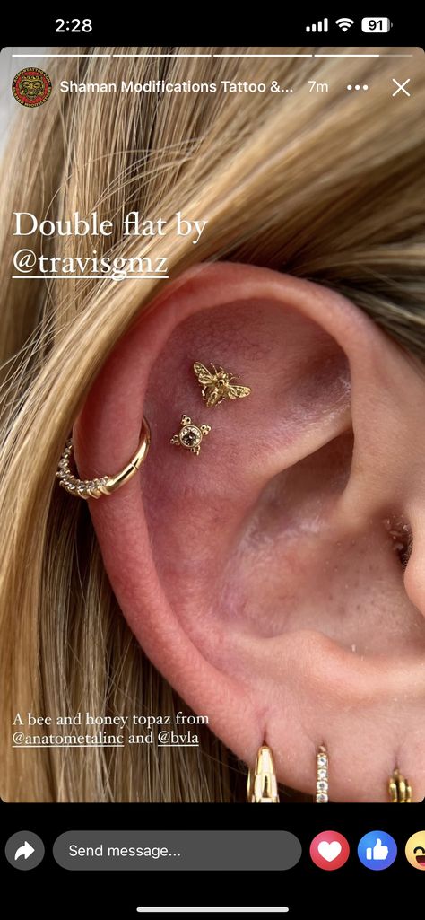 Flat Piercing, Body Ideas, Ear Piercing, Tragus, Ear Piercings, Piercings, Topaz, Tattoos, 10 Things