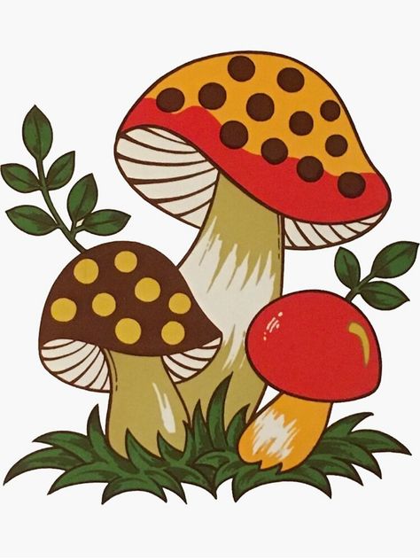 Merry Mushroom, Colchas Quilting, Mushroom Paint, Mushroom Tattoos, Mushroom Drawing, Deco Nature, Cute Canvas Paintings, Vintage Mushroom, Mushroom Decor