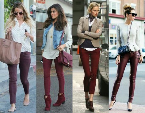 Red Wine Jeans/Leggings Outfits ;; Autumn/Fall/winter Burgundy Leggings Outfit Winter, Burgundy Leggings Outfit, Wine Pants, Closet Revamp, Leggings Outfit Winter, Leggings Outfit Fall, Styled Outfits, Burgundy Pants, Leggings Outfits