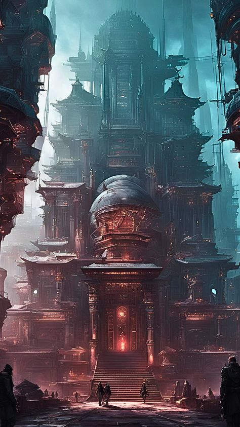 #fantasy #cyberpunk #fantasyart Fantasy Cyberpunk, World Of Fantasy, Urban Fantasy, Cyberpunk, Fantasy Art, Temple, Quick Saves, Art