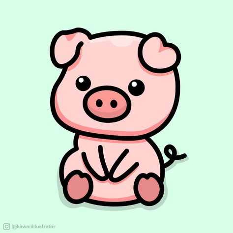 Pink Cartoon Drawings, Pig Kawaii Drawing, Cute Simple Pig Drawings, Pig Sketch Cute, Cute Pig Cartoon Kawaii, Cute Pig Pictures Cartoon, Cute Farm Animals Cartoon, Pink Animal Drawing, Cartoon Pig Tattoo