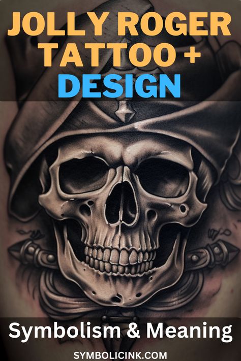 Jolly Roger Tattoo Meaning & Symbolism Jolly Roger Tattoo Traditional, Skull Angel Tattoo, Jolly Roger Tattoo, Jolly Roger Flag, The Jolly Roger, Angel Tattoos, Tattoo Meanings, Flag Tattoo, Tattoo Meaning