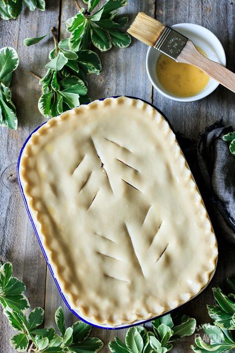 Old Fashioned Corned Beef Pie: a British comfort food dinner that your whole family will love.  Potatoes, carrots, celery, and garlic flavor this old-fashioned meat pie made with homemade shortcrust pastry. | www.savortheflavour.com #cornedbeef #meatpie #comfortfood #Britishfood #bullybeef Corned Beef Pie, Meat Cooking Times, Beef Pie, Canned Corned Beef, Steak And Ale, Beef Pies, Homemade Baking, Scratch Recipes, Corned Beef Recipes