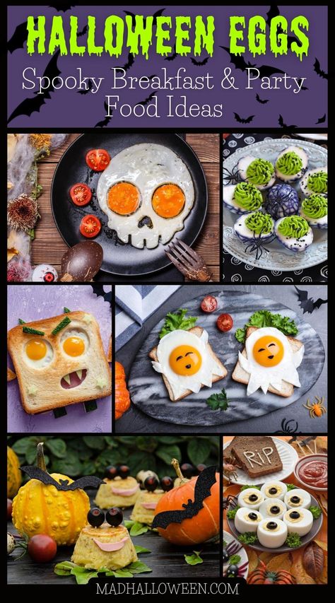 Spooky Breakfast Ideas For Kids, Halloween Eggs Breakfast, Halloween Brunch Ideas, Healthy Halloween Food Ideas, October Dinners, Breakfast Party Food, Halloween Toast, Spooky Breakfast, Halloween Sandwich