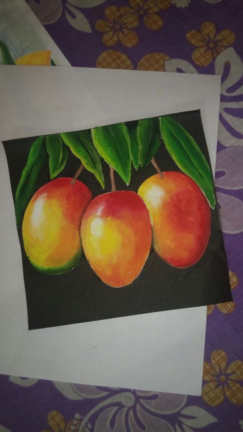 Mango Oil Pastel Drawing, Oil Pastel Fruit Drawings, Mango Drawings, Mango Painting, Mango Drawing, Drawing Pictures For Kids, Project For School, Scenery Drawing For Kids, Oil Pastel Drawings Easy