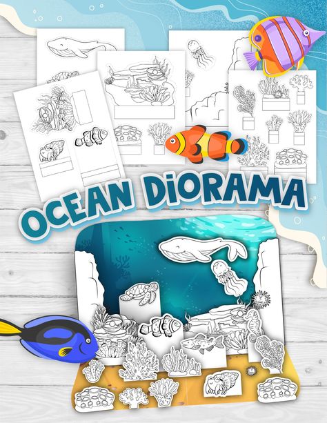 Under The Sea Habitat Project, Ocean Animals Printables, Ocean Life Activities, Ocean Arts And Crafts, Ocean Diorama, Ocean Craft, Aquarium Craft, Ocean Backdrop, Summer Kindergarten