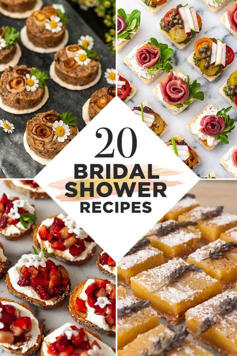 Here you’ll find 20 appetizers, cocktails and sweet treats for a perfectly lovely bridal shower! They’re so incredibly tasty that you’ll impress even the pickiest mother-in-law! They’re also pretty, so easy and delightfully colorful too. Appetizers For Bridal Shower Easy, Bridal Shower Food Skewers, Food For Wedding Shower Appetizers, Pretty Appetizers Finger Foods, Bridal Shower Silverware Ideas, Wedding Shower Orderves, Shower Sandwiches Bridal, Wedding Appetizer Recipes, Food For A Bridal Shower Lunch