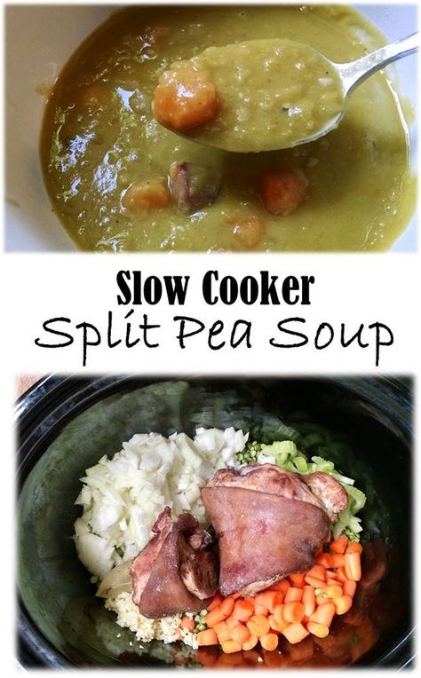 Pea Soup Crockpot, Split Pea Soup Slow Cooker, Slow Cooker Split Pea Soup, Soup Slow Cooker, Split Pea Soup Recipe, Pea And Ham Soup, Ham Hock, Ham Soup, Split Pea Soup