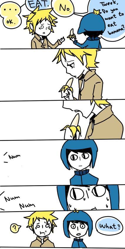 Creek (Craig X Tweek) Comics - Eat - Wattpad Craig X Tweek Comics, Creek Comics, Creek Photos, Tweek X Craig, Craig South Park, Tweek South Park, South Park Memes, Old Married Couple, Tweek And Craig