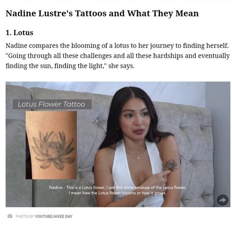 Nadine Lustre Tattoo, Nadine Tattoo, Filipina Tattoo, Tats Ideas, Small Pretty Tattoos, Nadine Lustre, Small Hand Tattoos, Lotus Tattoo, Sunflower Tattoo Design