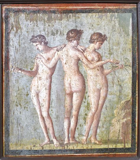 Roman Painting, Ancient Pompeii, The Three Graces, Pompeii And Herculaneum, Rome Antique, Ancient Paintings, Three Graces, Roman Art, 1st Century