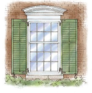 The shutters attached to many houses look haphazardly flung on and bear no relation to the house they cling to. In the drawings and text of "Drawing Board" article, architects Reid Highley and Jim Compton tell you how to get shutters right. After a brief history of shutters, Highley outlines some shutter blunders to avoid, then discusses shutter hardware. Compton's illustrations feature the details of authentic shutters, such as operable hardware, paired shutters, and shutters t... Shutter Dogs Hardware, Shutters On Double Window Exterior, Tudor Shutters, Homemade Shutters Outdoor, Shutters Or No Shutters, Shutters With Hardware, Functional Shutters, Exterior Shutter Hardware, Cottage Shutters