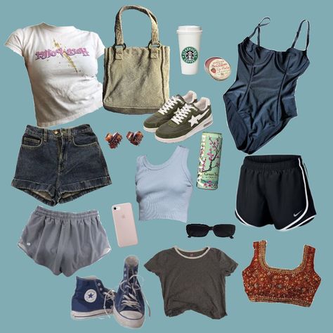 Summer Lake Aesthetic Outfit, Camping Trip Outfits Summer, Summer Camp Staff Outfits, Day Camp Outfits, Camping Outfits Aesthetic Summer, Camp Counsler Outfit, Retro Summer Camp Outfits, Lake Outfit Summer Aesthetic, Summer Counselor Outfits