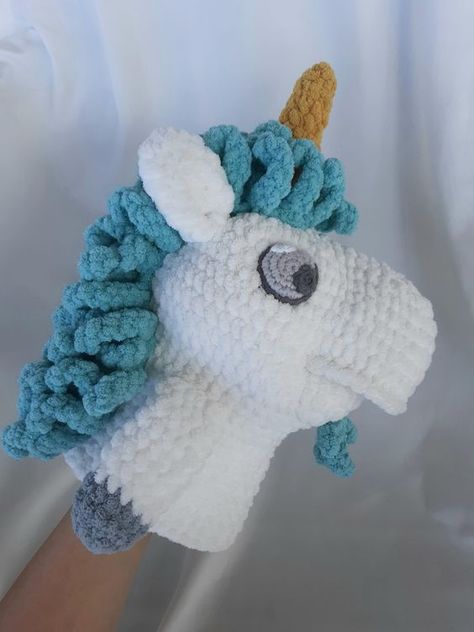 Amigurumi pattern Crochet Unicorn Hand Puppet, Hobby Horse Crochet, Unicorse Bluey Puppet Crochet, Hand Puppet Crochet Pattern Free, Crochet Hand Puppet Pattern, Unicorn Pattern Crochet, Crochet Puppets Pattern Free, Crochet Hand Puppets Free Pattern, Horse Crochet Pattern Free