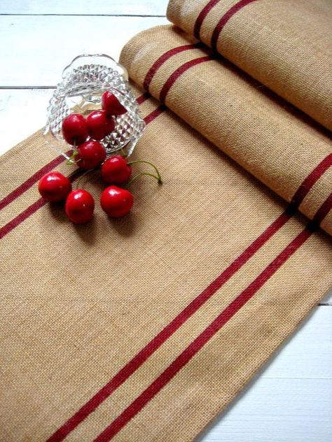 Italian Graduation, Grain Sack Stripes, Table Runner Christmas, Burlap Runners, Rustic Table Runners, Burlap Table, Christmas Runner, Burlap Table Runners, Burlap Crafts