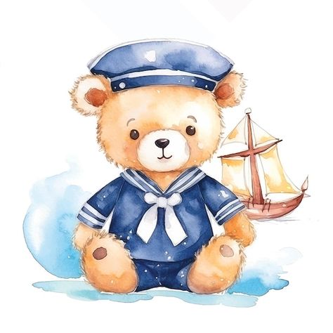 Teddy Bear Watercolor, Teddy Bear Cartoon, Sailor Baby, Teddy Bear Nursery, Teddy Pictures, Teddy Bear Party, Teddy Bear Clipart, Bear Watercolor, Farm Paintings