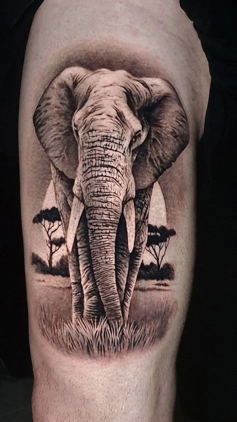 Elephant Tattoos Realism, Elephant Tattoos Men, Elephant Art Tattoo, Cool Animal Tattoos, Realistic Elephant Tattoo, Joker Art Drawing, Grandchildren Tattoos, Maa Tattoo Designs, Elephant Family Tattoo