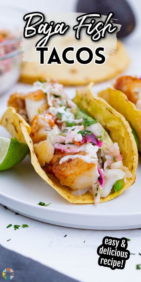 Simple Tacos, Cod Fish Tacos, Slaw For Fish Tacos, Breaded Cod, Fried Fish Tacos, Easy Fish Tacos, Baja Fish Tacos, Lime Crema, Fried Cod