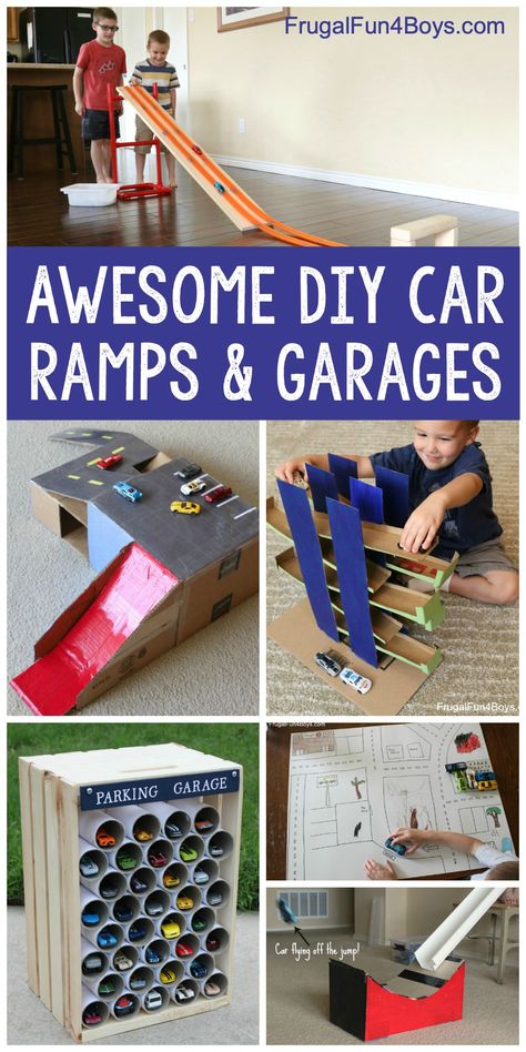 Awesome DIY Car Ramps and Garages for Toy Cars - Fun toys to make out of cardboard boxes and simple supplies. Diy Car Ramps, Hot Wheels Diy, Kid Activites, Diy Toys Car, Diy Cardboard Toys, Toy Car Garage, Quarantine Activities, Christian Classroom, Carton Diy