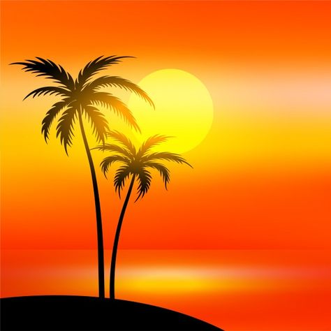 Tree Silhouette Sunset, Sunset And Palm Trees, Beach Sunset Painting, Trees Silhouette, Palm Trees Landscaping, Sunset Canvas Painting, Photos Sunset, Sunrise Landscape, Palm Tree Silhouette