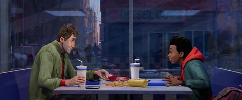 spider-man: into the spider-verse Into The Spiderverse Stills, Peter B Parker And Miles, Spiderverse Stills, Peter B Parker, Into The Spiderverse, Spider Man Into The Spider Verse, Into The Spider Verse, So Proud Of You, Book Smart