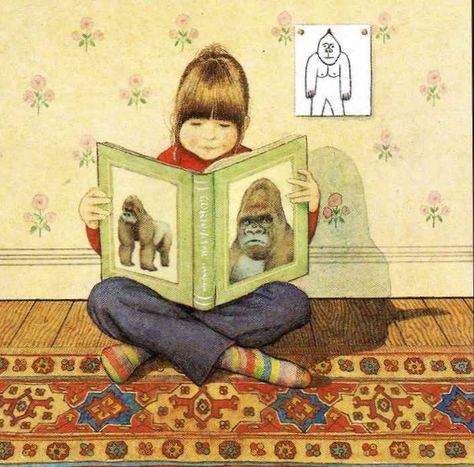 Gorila', de Anthony Browne | Repinned by Ellery Adams elleryadamsmysteries.com Anthony Browne, Reading Art, Book People, World Of Books, Girl Reading, Children's Literature, Painting Photos, Children's Book Illustration, I Love Books