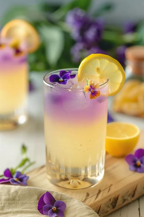 Floral Violette Lemonade Fizz - SipSpoon Masquerade Formal, Drink Essentials, Seasonal Coffee Drinks, Spritzer Drink, Valentine Drinks, Summer Juice, Mocktail Drinks, Refreshing Cocktail, Cocktail Garnish