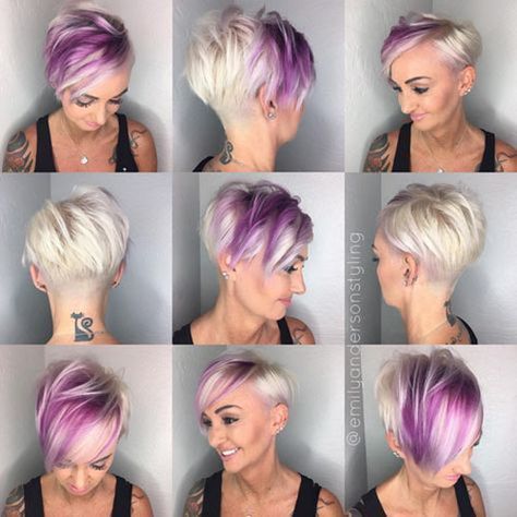 Edgy Pixie Hairstyles, Trendy We Fryzurach, Edgy Short Haircuts, Short Afro Hairstyles, Purple Pixie, Edgy Pixie, Purple Highlights, Multicolored Hair, Edgy Hair