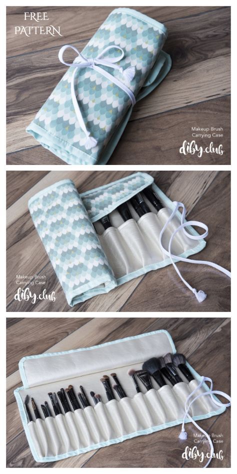 DIY Fabric Makeup Brush Roll Case Free Sewing Patterns Makeup Pouch Diy, Syprosjekter For Nybegynnere, Diy Makeup Brush Holder, Makeup Bag Pattern, Fabric Art Diy, Diy Makeup Brush, Makeup Brush Roll, Diy Makeup Bag, Makeup Brush Case