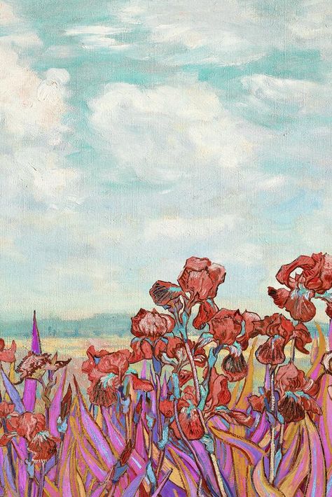 Vintage Artwork Paintings, Van Gogh Wallpaper Iphone, Artistic Iphone Wallpaper, Painting Iphone Wallpaper, Van Gogh Illustration, Van Gogh Iphone Wallpaper, Van Gogh Background, Van Gogh Iris, Lovers Wallpaper