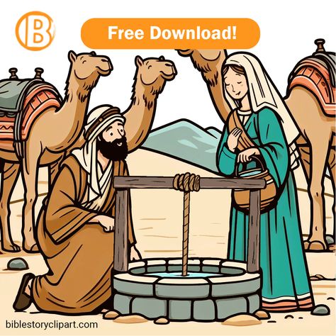 Abrahams Servant and Rebekah at the Well Rebekah At The Well Craft, Rebekah And Isaac, Respectful Man, Isaac And Rebekah, Bible Clipart, Toddler Bible, The Servant, Kids Bible, Bible Illustrations