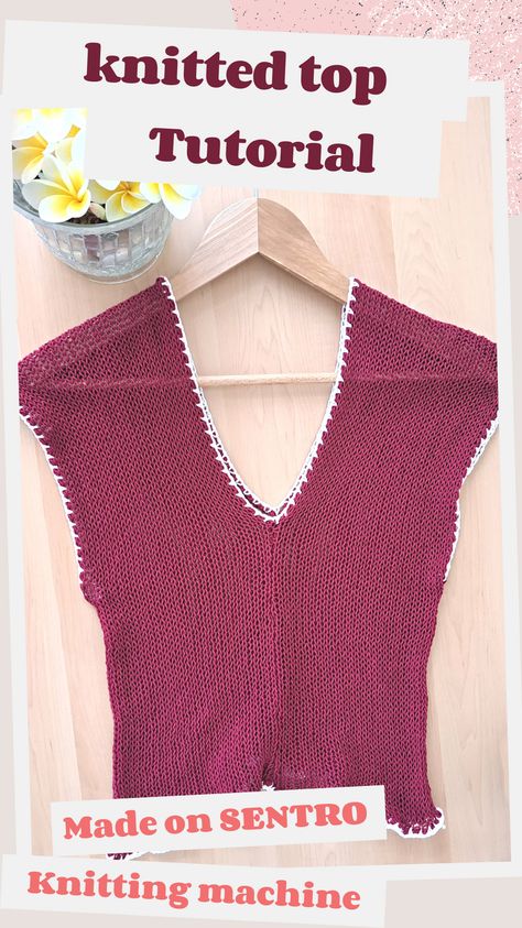 Make this top with video and tutorial available, this top can be made in only a few hours and 100 gr of acrylic yarn Addi Knitting Machine Patterns, Addi Knitting Machine, Knitting Machine Patterns, Knitting Machine, T Shirt Yarn, Circular Knitting, Knitted Top, Loom Knitting, Machine Knitting