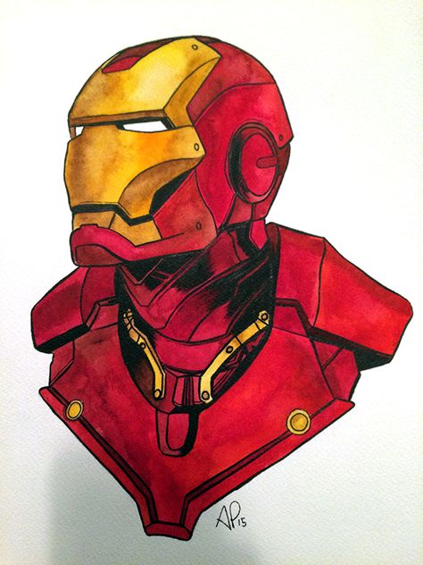 Iron Man Watercolor on Behance Ironman Artwork, Iron Man Painting, Iron Man Artwork, Akvarel Illustration, Duke Motorcycle, Deadpool Drawing, Iron Man Drawing, Iron Man Tattoo, Marvel Art Drawings