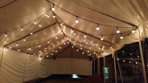 Party Tent With String Lights, Hanging Lights Tent, Tent With Fairy Lights, Party Tent Lighting, Diy Party Tent, Party Tent Decorations, Hoco 2023, Market Tent, String Lights Inside