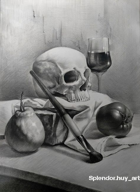 still life drawing on Behance Still Life Drawing Ideas, Still Life Sketch, Face Art Drawing, Life Sketch, Life Drawing Reference, Concept Art Tutorial, Charcoal Sketch, Object Drawing, Skull Painting