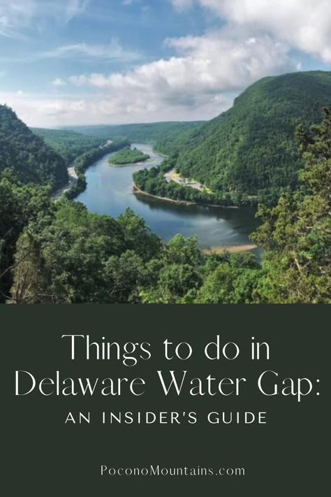 Visitors have enjoyed the many things to do in Delaware Water Gap for centuries, including picture-perfect spots for camping, a plethora of hiking and biking trails plus kayaking, canoeing and water recreation galore. Known as the Eastern Gateway to the Poconos, Delaware Water Gap is also the source of the name of the whole region: “Pocono” is a Native American word meaning “stream between two mountains." Delaware Water Gap Pennsylvania, Things To Do In The Poconos, Things To Do In Delaware, Native American Words, Birthday Camping, Maine Trip, Delaware Water Gap, The Poconos, Word Meaning