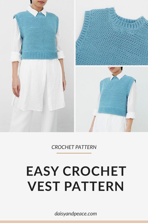 Crochet Slip Over Vest, Crochet Slip Over Vest Pattern, Easy Crochet Sweater Vest, Sweater Vest Crochet Pattern Free, Crochet Sweater Vest Pattern Free, Crochet Vest Free Pattern, Crochet Vest Outfit, Crochet Vest Pattern Free, Crochet Blouse Pattern