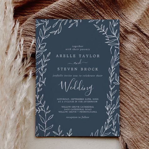 $2.92 | Minimal Leaf | Slate Blue Wedding - modern printed marriage, greenery together with their parents, classic whimsical minimalist leaves k102, rustic wedding stationery, simple wedding invitation, botanical diy printable instant download, elegant frame digital download wedding, slate blue wedding invite, steel aegean gray blue fall, dark navy blue white summer Rustic Blue Wedding Invitations, Dark Navy Wedding Theme, Blue Winter Wedding Invitations, Wedding Invites Blue, Wedding Slate Blue, Dark Blue Wedding Theme, Sage Wedding Invite, Whimsical Minimalist, Minimalist Leaves