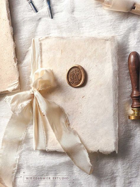 Vows Books with Ribbons and Wax Seal! By WildflowerEstudio / Custom Wedding Invitations Wedding Invitations Wax Seal Flowers, Wax Seal With Dried Flower, Wax Seal Envelope With Flower, Wildflower Wax Seal, Wedding Invite Ribbon Wax Seal, Vows Book, Wedding Design Board, Vow Booklet, Create Wedding Invitations