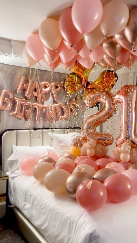 Happy Birthday 21 ♥️ 🦋 in 2022 | Balloon decorations, Birthday room decorations, Happy birthday wishes Happy Birthday 21, Balloon Decorations Birthday, 21st Birthday Balloons, Surprise Birthday Decorations, Birthday 21, Party Balloons Diy, Romantic Room Decoration, Birthday Room, Happy Birthday Decor