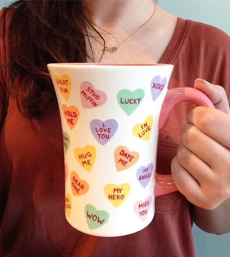 Candy Heart Mug | Paint Your Own Pottery | Paint Your Pot | Cary, North Carolina Heart Pottery, Easter Pottery, Cary North Carolina, Diy Pottery Painting, Color Me Mine, Treat Jar, Heart Mug, Paint Your Own Pottery, Pottery Workshop