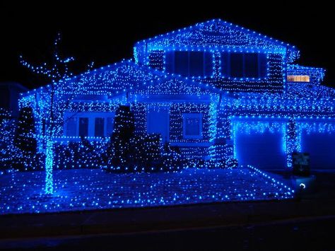 1 Million Women Christmas Lights At Night, Christmas Lights On House, Blue Christmas Background, Blue Christmas Lights, Christmas Lights Outside, Lights At Night, Christmas House Lights, Christmas Light Displays, Icicle Lights