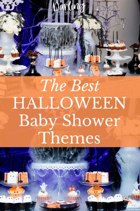 10 cute Halloween Baby Shower ideas for a spooky Halloween themed Baby Shower #halloweenbabyshower #halloweenbabyshowerideas #halloweenthemebabyshower October Baby Shower Themes Boy, Twin Halloween Baby Shower Ideas, Disney Halloween Baby Shower Ideas, Halloween Theme Baby Shower Girl, Fall/halloween Baby Shower Ideas, Halloween Baby Sprinkle Ideas, Baby Shower Themes Halloween, Baby Shower Halloween Theme Boy, Halloween Baby Shower Theme Boys