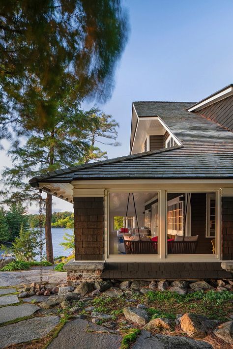 Muskoka Cottage: A Modern Twist on Lakeside Living Maine Lake House, Muskoka Cottage, Cedar Walls, Abundance Manifestation, Lakeside Living, Mountain Cottage, I Pod, Waterfront Cottage, Mountain Lakes