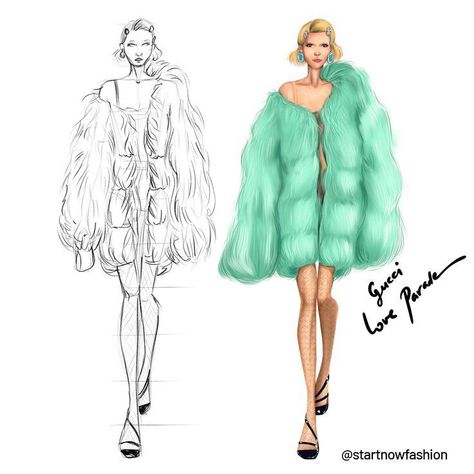 Fur Effect Fashion Illustration, Fur Fashion Illustration, Blazer Illustration, Sketches Clothing, Drawing Mannequin, Fashion Model Sketch, Colour Rendering, Fashion Illustration Tutorial, Fashion Courses