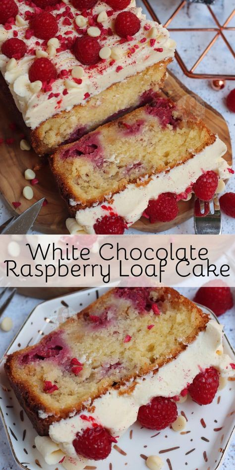 White Chocolate Raspberry Loaf Cake! - Jane's Patisserie Raspberry Loaf Cake, Raspberry Loaf, White Chocolate Buttercream Frosting, White Chocolate Raspberry Cake, Cake With White Chocolate, Janes Patisserie, Resipi Kek, White Chocolate Buttercream, Mini Torte