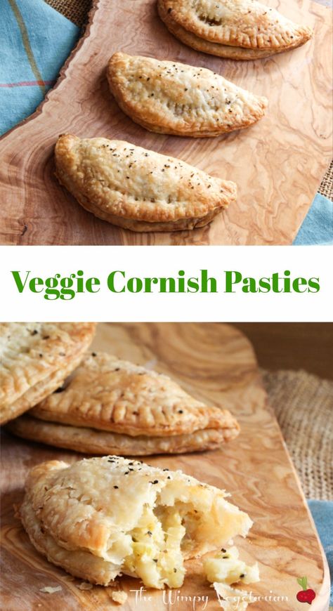 Vegetarian Cornish pasties stuffed with celery root, potatoes, leeks and pickled apples. #CornishPasties #CornishPastiesVegetarian #StPatricksDayFood #StPatricksDayAppetizers Cornish Pasties Vegetarian, Vegetable Pasties, Pickled Apples, Vegetarian Casserole, Cornish Pasties, Easy Vegetarian Dinner, Holiday Dishes, Vegetarian Foods, Meatless Recipes