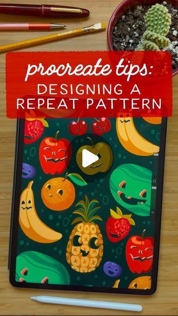 alissandra seelaus | lettering on Instagram: "here’s a step-by-step guide to the diamond-shaped repeat method i’ve been using in my patterns, like my recent piece for the #scaryandsweet2024 prompt “frights & fruits” - it’s really good if you have trouble envisioning how the repeat will look when you use a more traditional split quarters approach (or if you don’t have illustrator 😉) do you have questions? ask away! as always, this is @procreate on my 12.9” ipad pro 💕

🍍start with a diamond shape in a square canvas - this is a 5400px square and i used the quadrant symmetry tool to make sure it’s exactly right

🍊 sketch your images, then add flat color and finally, texture/details as needed - use as many layers as necessary

🍉 make a flattened copy of these layers and mark the 4 corners Sketch Prompts, Square Canvas, Flat Color, Diamond Shaped, Diamond Shape, Repeating Patterns, Step Guide, Ipad Pro, The 4