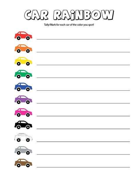 Road Trip Games! Car Rainbow is a printable game for car rides! Just tally/mark as you see each color of car. Scavenger hunt! Road Trip Set Up In Car, Car Ride Scavenger Hunt, Things To Do On A Road Trip In The Car, Road Trip Printables For Kids, Car Scavenger Hunt, Idaho Roadtrip, Road Trip Crafts, Roadtrip Games, Car Ride Games